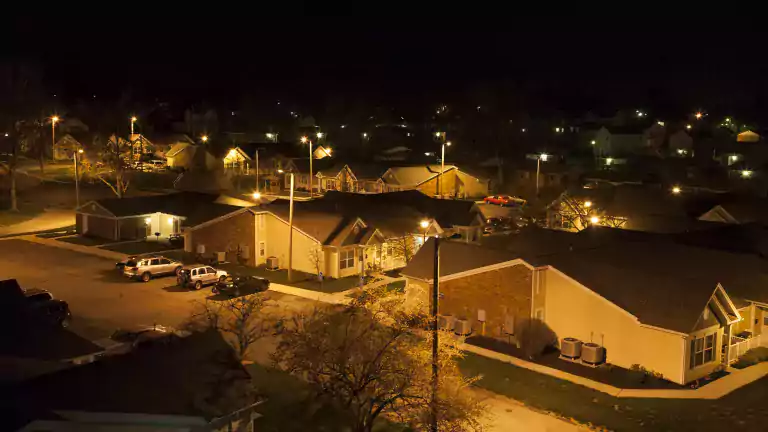 Almond Village is well-lit with cobra street lights and decorative lighting